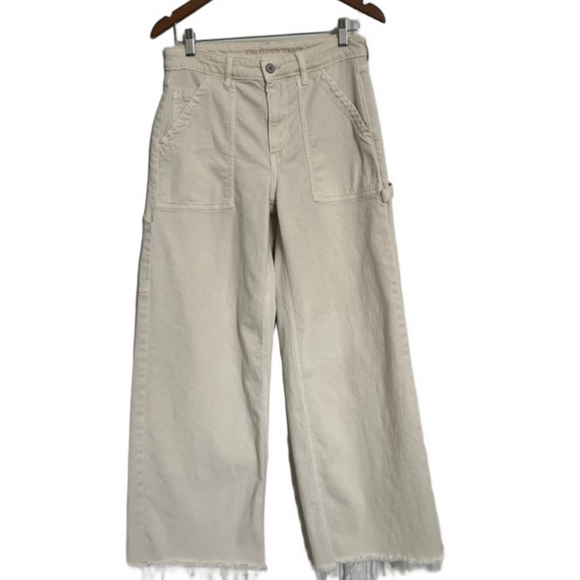 American Eagle Pants - Beige Wide Leg Carpenter Pants High Rise Off White Raw Hem American Eagle Pants